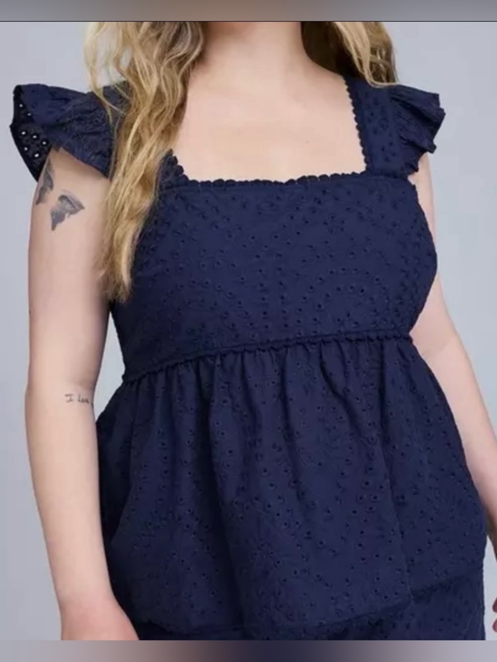 Torrid Navy Eyelet Ruffle Strap Tank